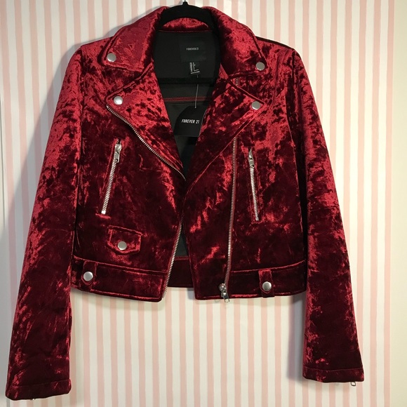 Forever 21 Jackets & Blazers - NEW Beautiful Burgundy Red Velvet Moto Jacket